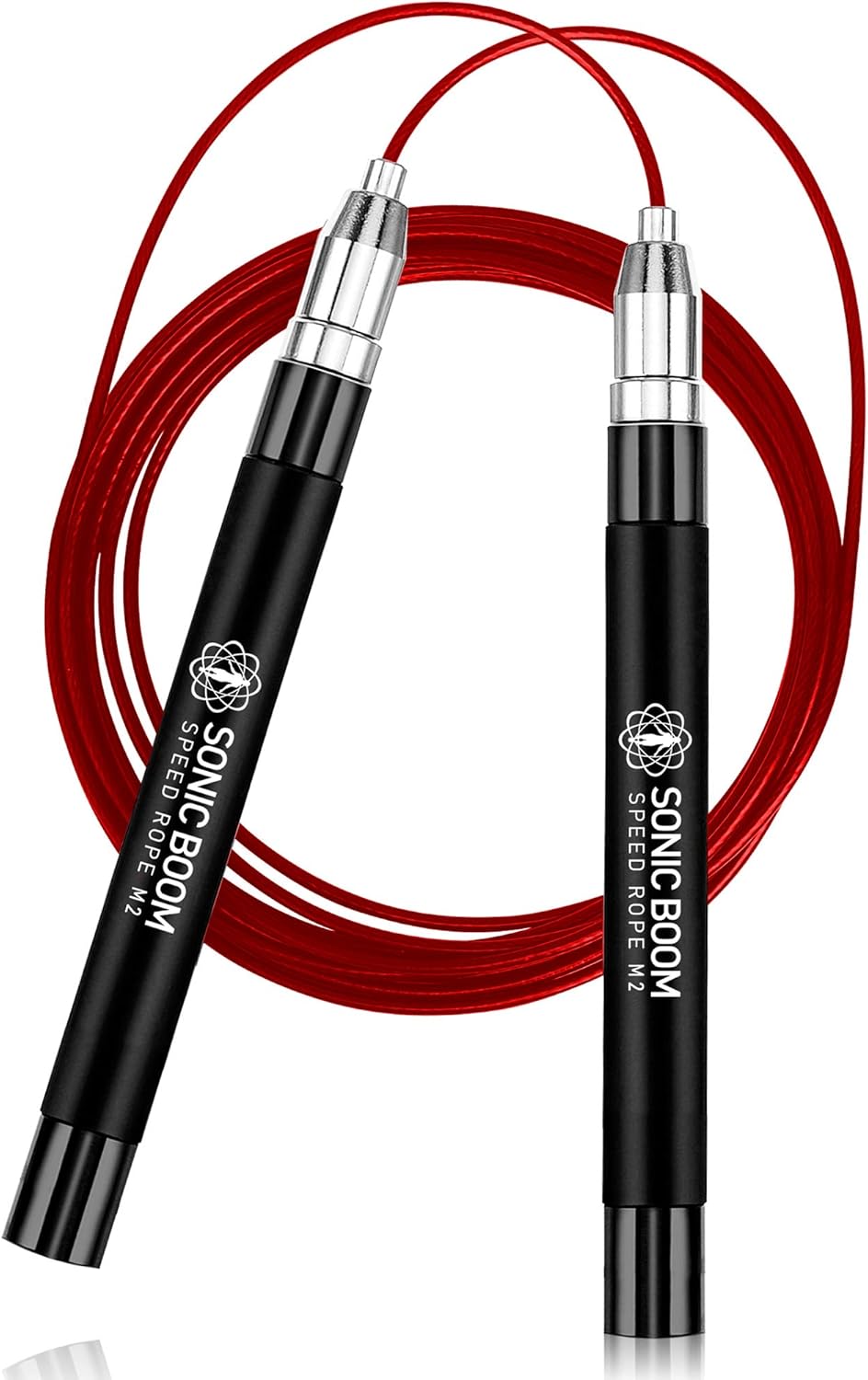 Epitomie Fitness Sonic Boom M2 High Speed Jump Rope - Patent Pending Self-Locking, Screw-Free Design – Weighted, 360 Degree Spin, Silicone Grip with 2 Speed Rope Cables for Home Workout, & More