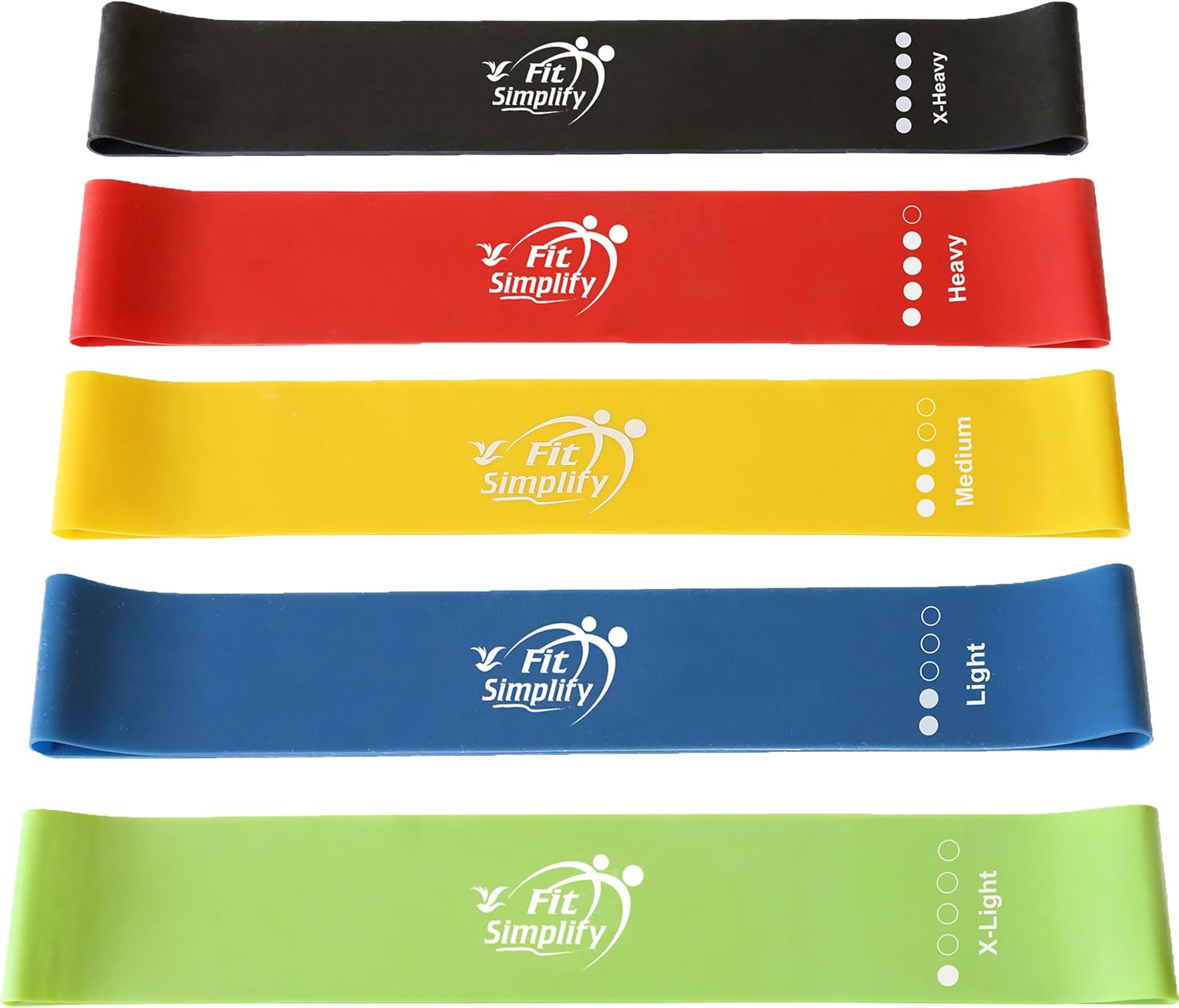 Fit Simplify Resistance Loop Exercise Bands with Instruction Guide and Carry Bag, Set of 5