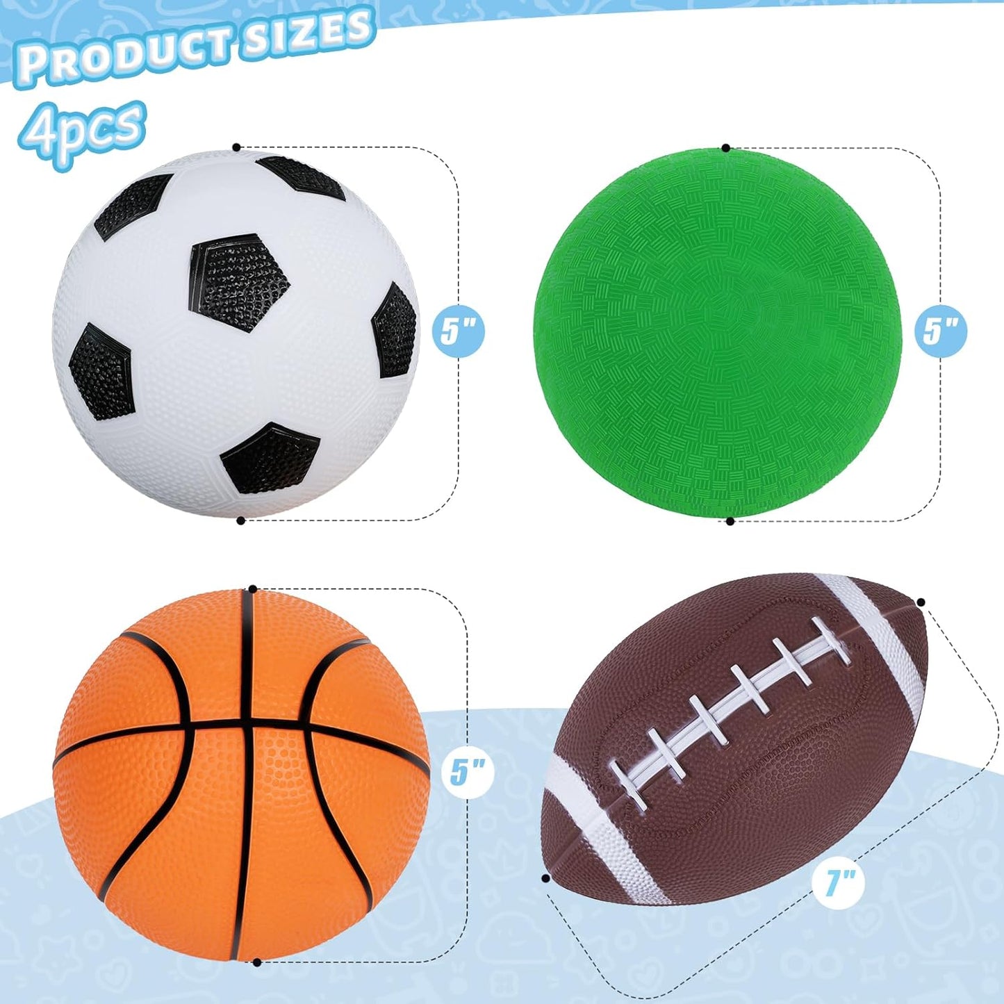 LovesTown 4PCS Sports Balls for Kids, Playground Balls with Pump for Toddlers Indoor & Outdoor Play