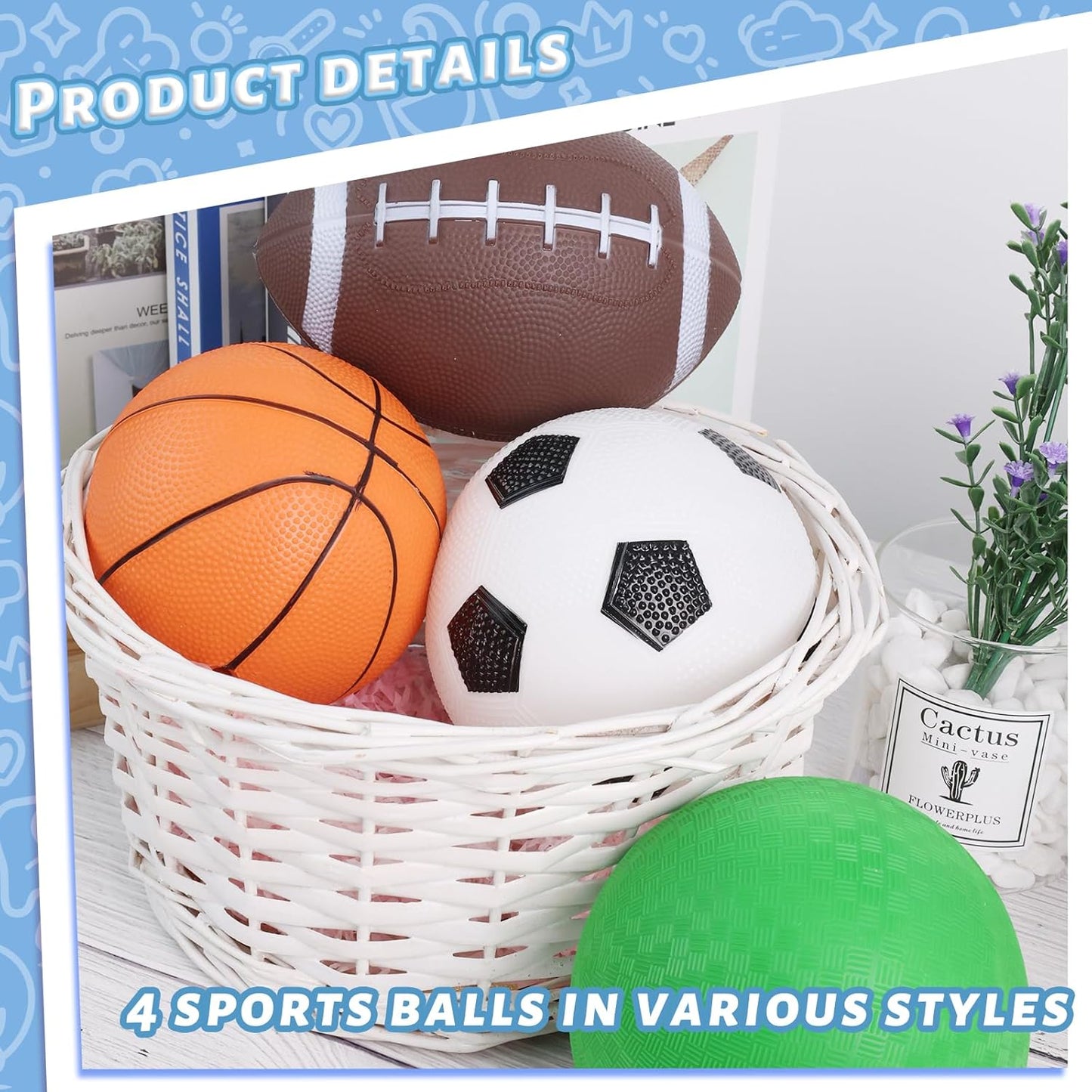 LovesTown 4PCS Sports Balls for Kids, Playground Balls with Pump for Toddlers Indoor & Outdoor Play