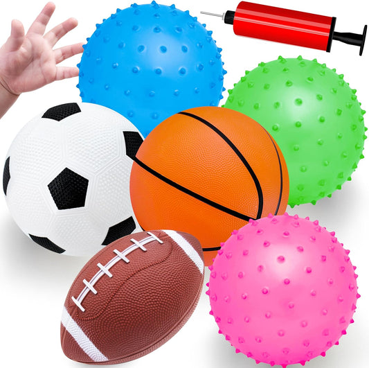 Kids Ball, Balls for Toddlers 1-3, Set of 5 Toddler Balls, Outdoor Balls for Kids, Soft Balls for Kids, Baby Sports Balls Outdoor Toys, Green&Safe Soccer Basketball Baseball Rugby with Free Bump/Bag